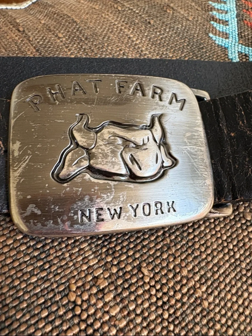 Vintage Phat Farm New York Metal Buckle Leather Belt